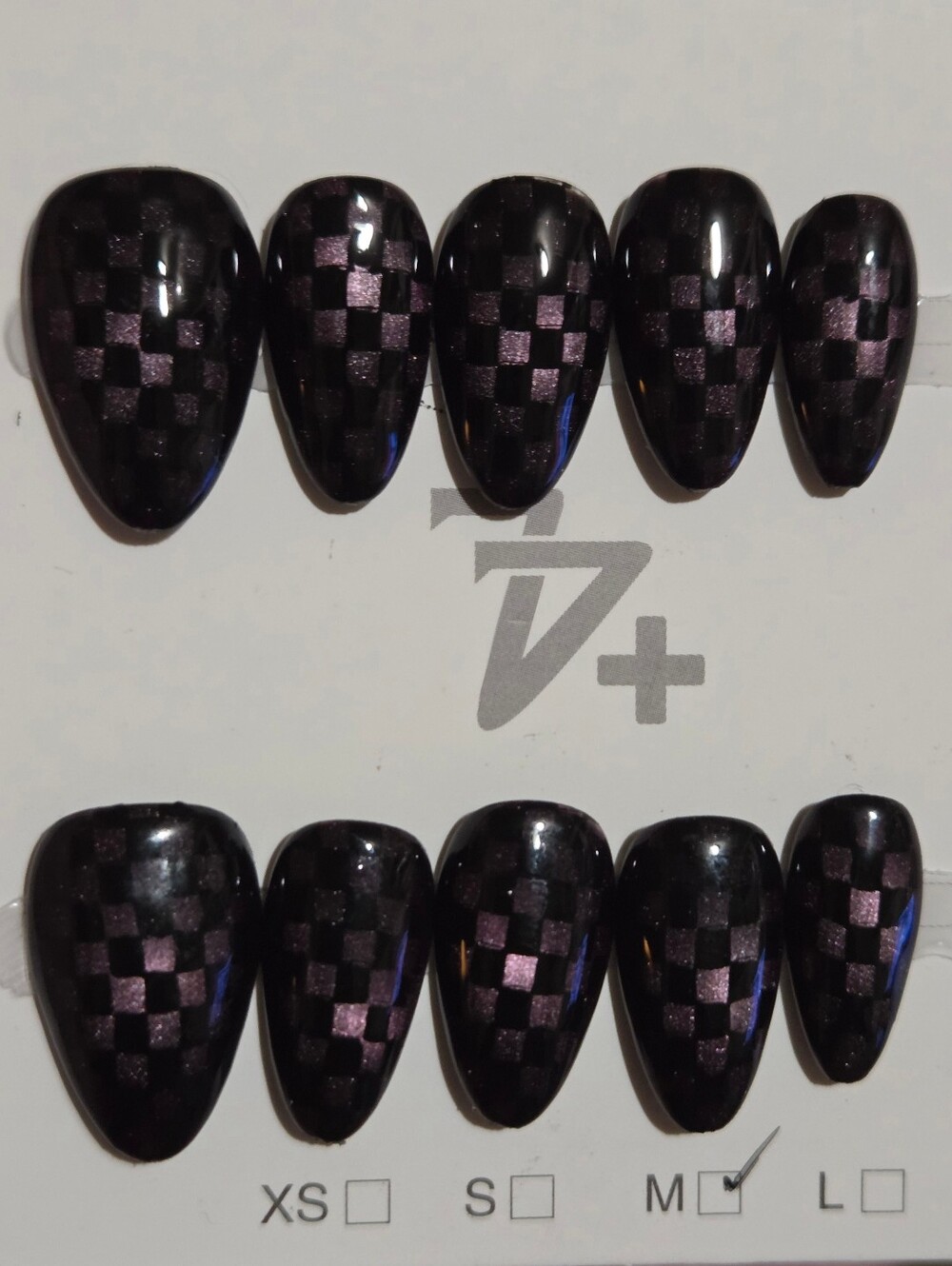 Y2K Style Black/Dark Purple Checkered Almonds 2.0 Press On Nails